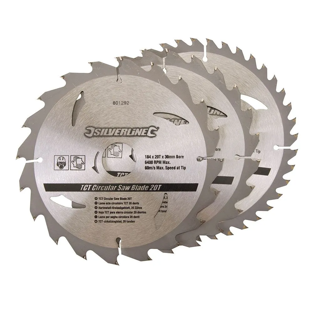 3 Discos de corte de TCT para sierra circular. 184 mm