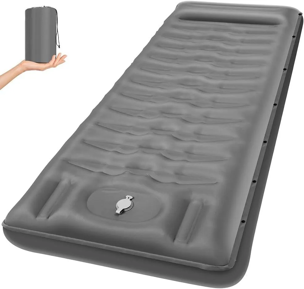 Alfombrilla inflable gruesa con bomba de pie  comodidad perfecta para senderismo y excursiones al aire libre (gris)