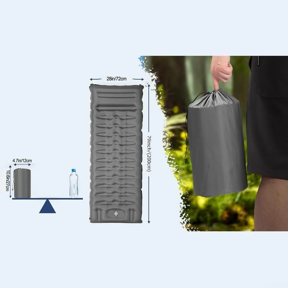 Alfombrilla inflable gruesa con bomba de pie  comodidad perfecta para senderismo y excursiones al aire libre (gris)