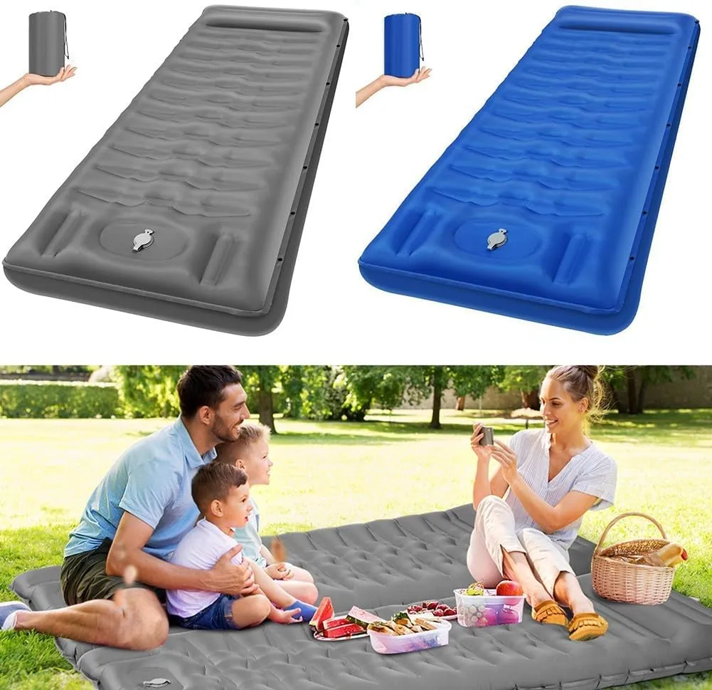 Alfombrilla inflable gruesa con bomba de pie  comodidad perfecta para senderismo y excursiones al aire libre (gris)