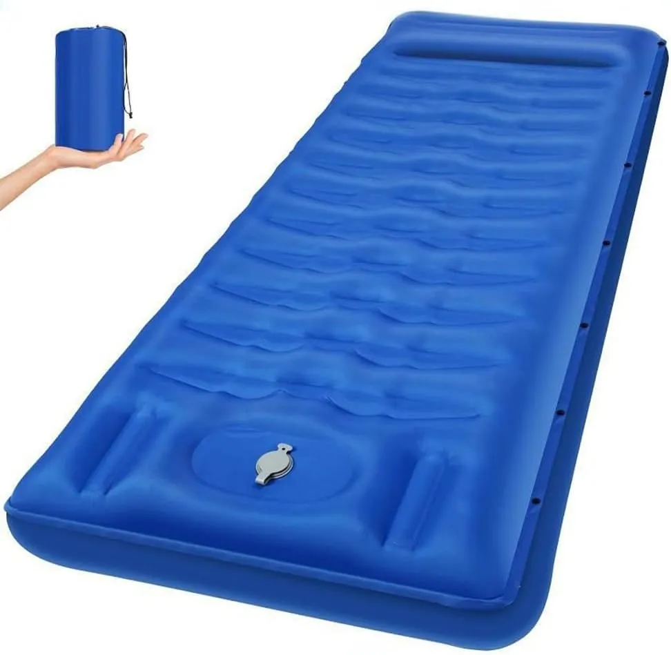 Alfombrilla inflable gruesa con bomba de pie  comodidad perfecta para senderismo y excursiones al aire libre (gris)