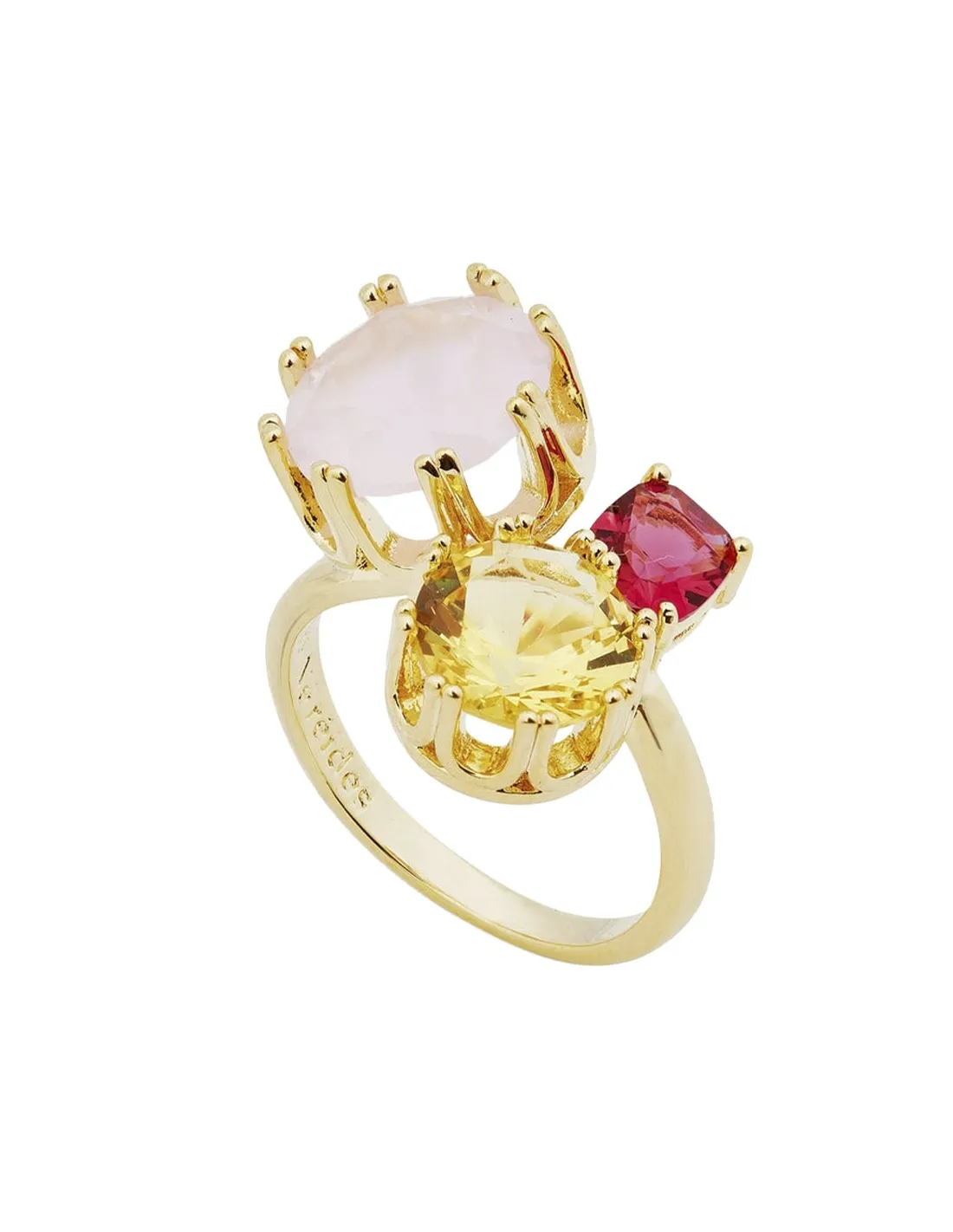 Anillo tú y yo piedras amarilla y rosa
