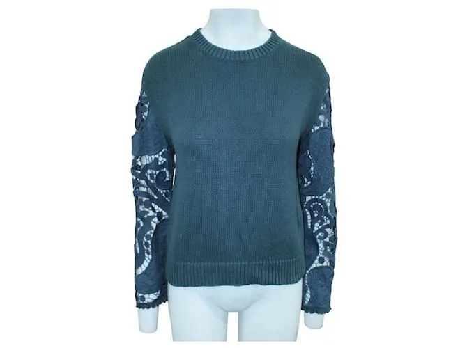 Autre Marque DISEÑADOR CONTEMPORÁNEO Suéter de punto azul marino con mangas bordadas 