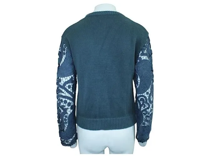 Autre Marque DISEÑADOR CONTEMPORÁNEO Suéter de punto azul marino con mangas bordadas 