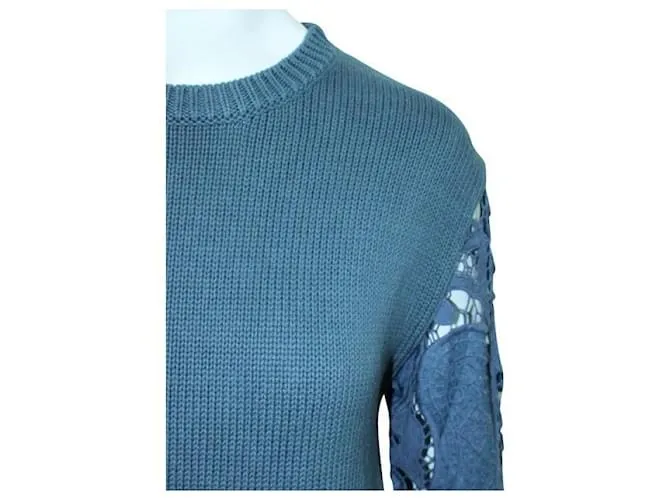 Autre Marque DISEÑADOR CONTEMPORÁNEO Suéter de punto azul marino con mangas bordadas 