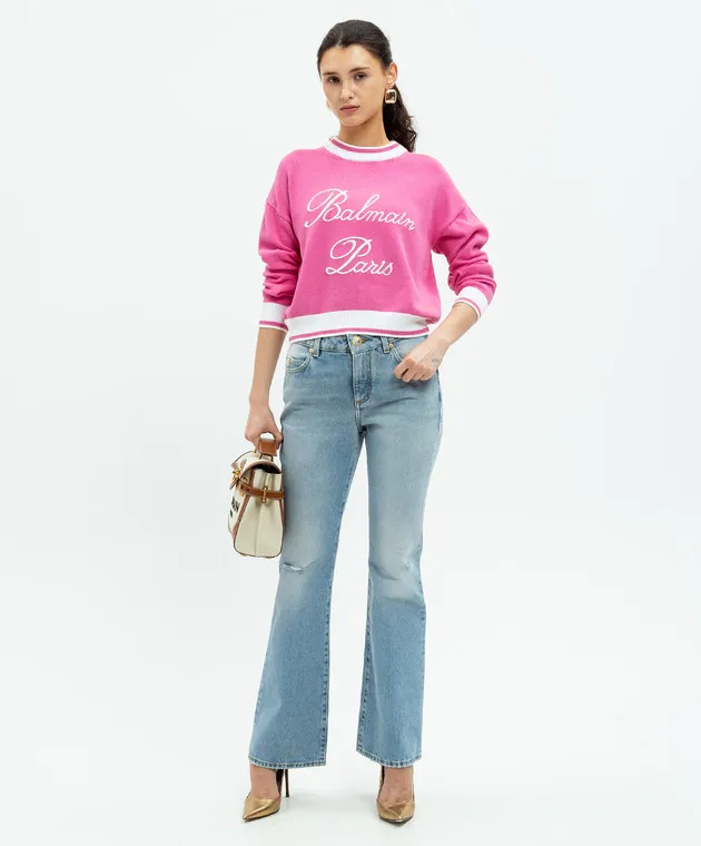 Balmain Pink jumper with logo embroidery