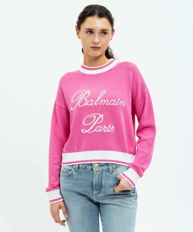Balmain Pink jumper with logo embroidery