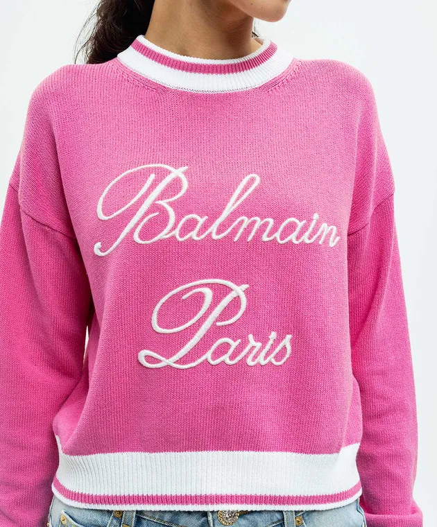 Balmain Pink jumper with logo embroidery
