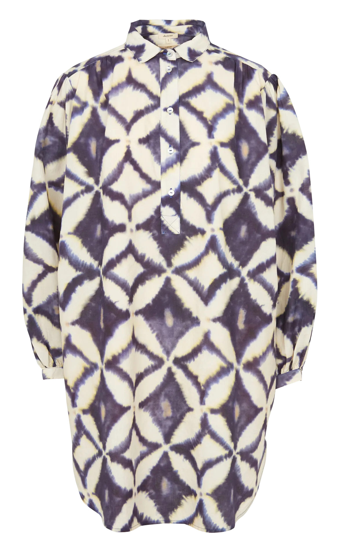 BELLEROSE PONYO  VESTIDO CAMISERO CORTO CON CUELLO CLáSICO Y ESTAMPADO EN AZUL