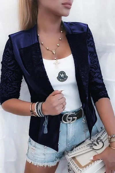 Blazer de piel sintética con encaje Amalfi, azul oscuro