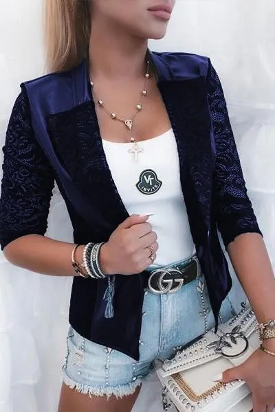Blazer de piel sintética con encaje Amalfi, azul oscuro