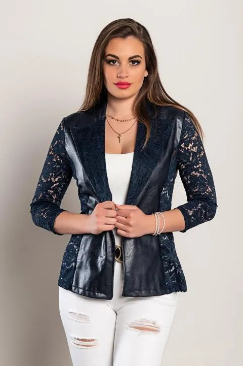 Blazer de piel sintética con encaje Amalfi, azul oscuro