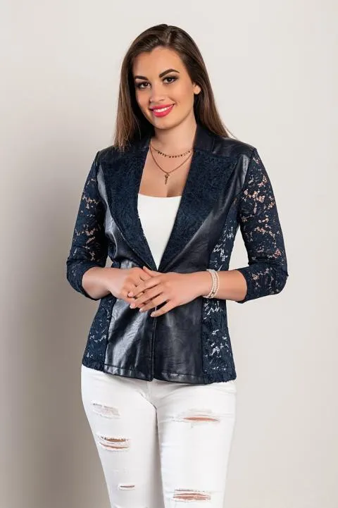 Blazer de piel sintética con encaje Amalfi, azul oscuro