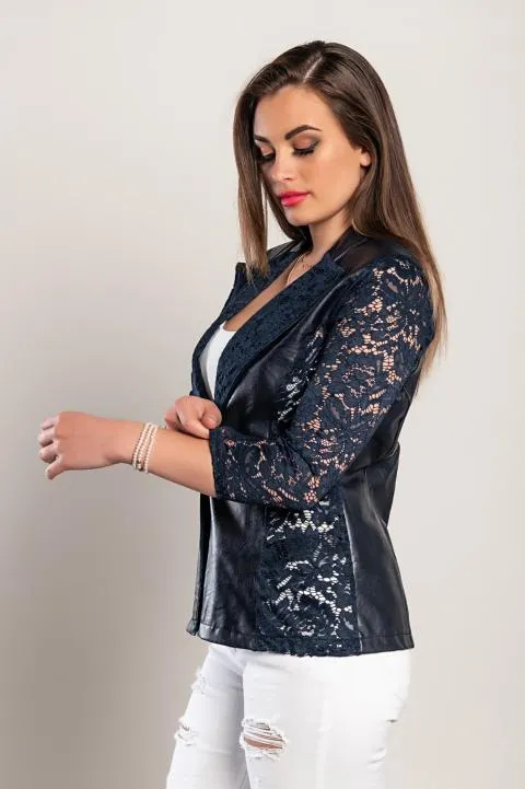 Blazer de piel sintética con encaje Amalfi, azul oscuro
