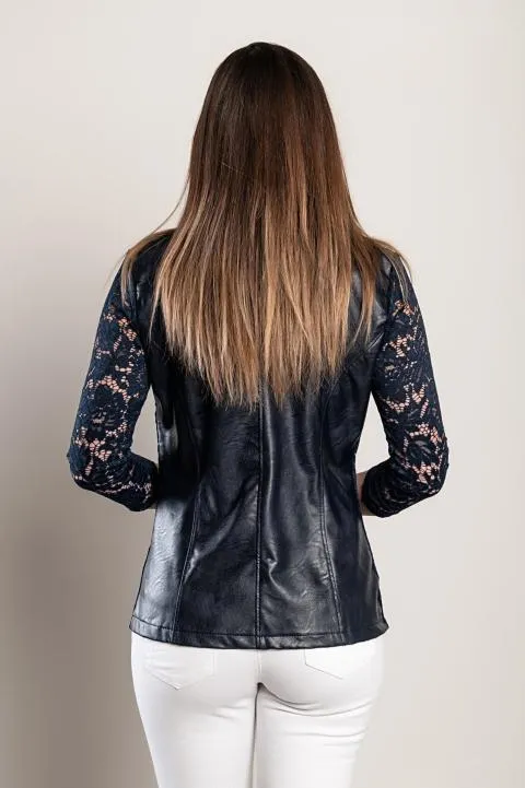 Blazer de piel sintética con encaje Amalfi, azul oscuro