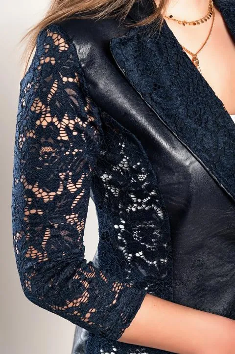 Blazer de piel sintética con encaje Amalfi, azul oscuro