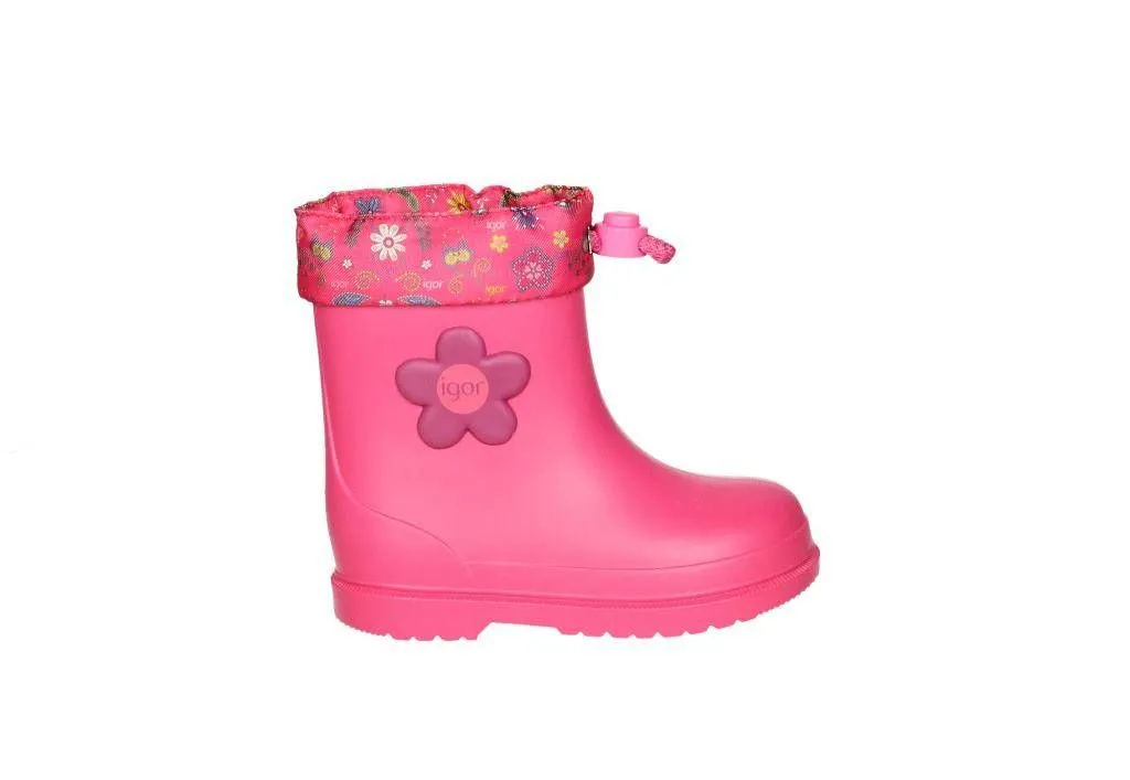 Botin Agua Fuxia Flor Lateral Cuello Estampado