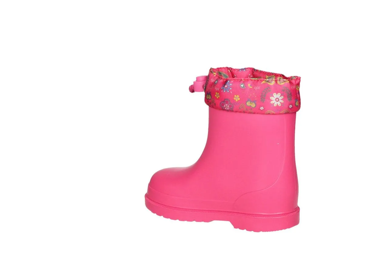 Botin Agua Fuxia Flor Lateral Cuello Estampado