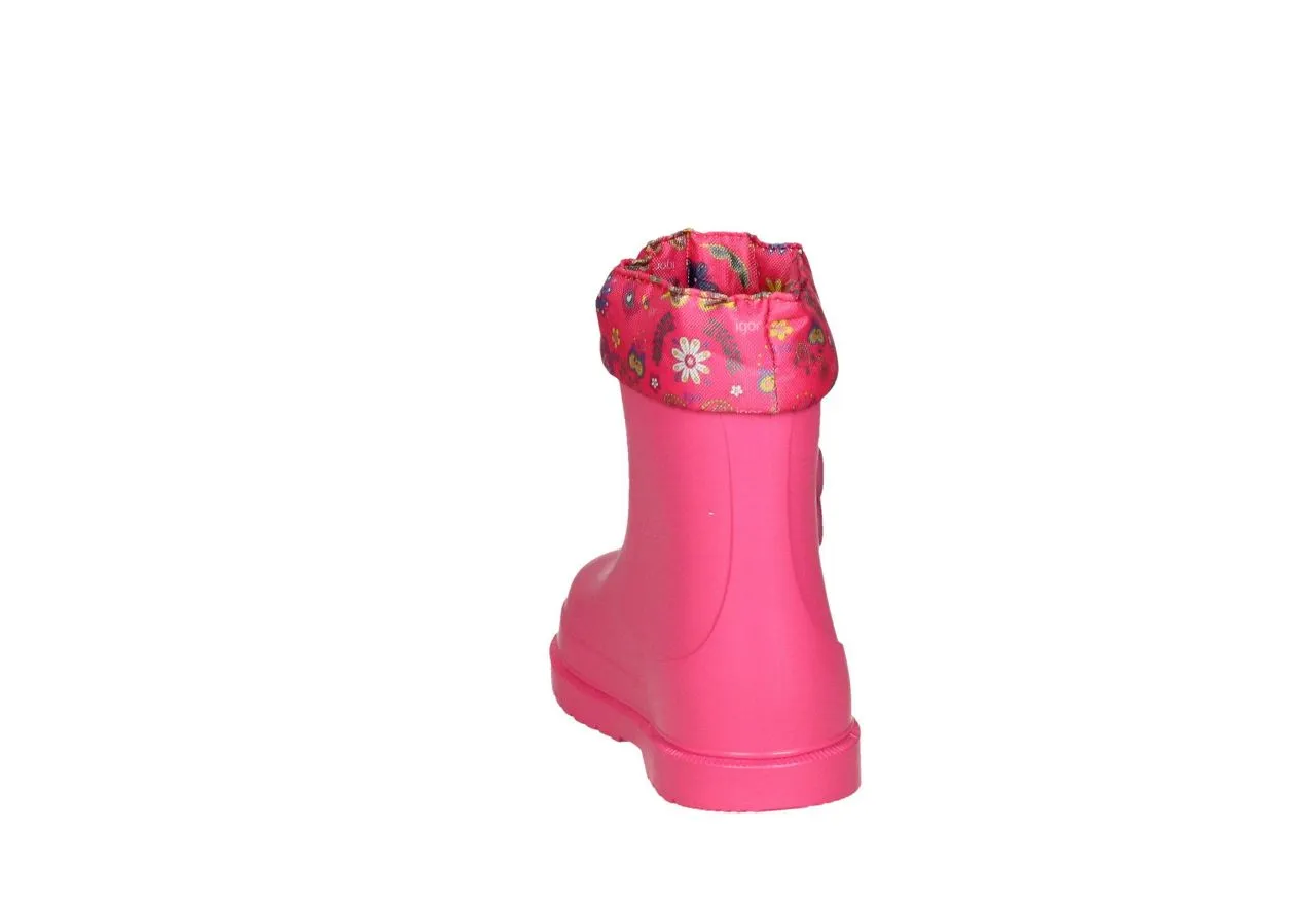 Botin Agua Fuxia Flor Lateral Cuello Estampado