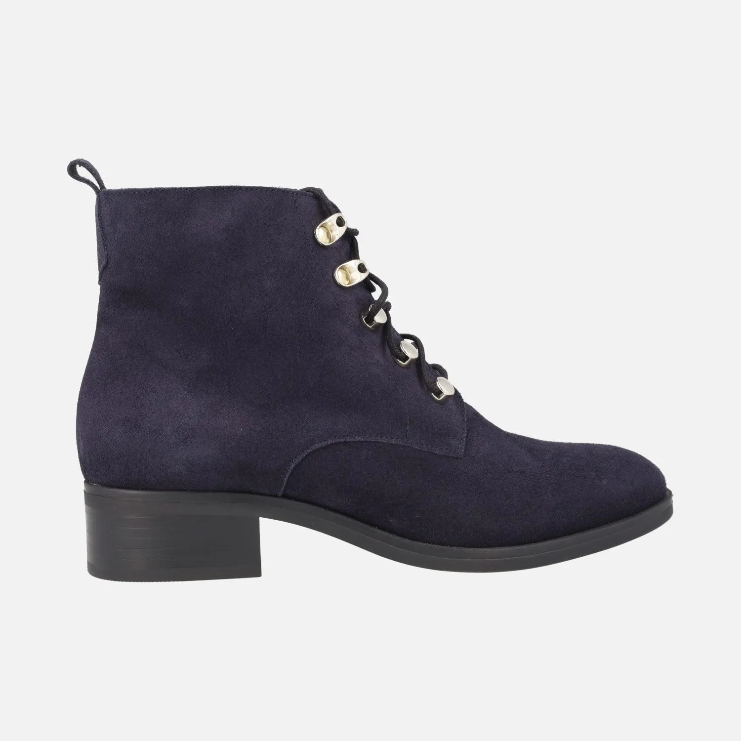 Botines de cordones en serraje azul marino con cremallera lateral
