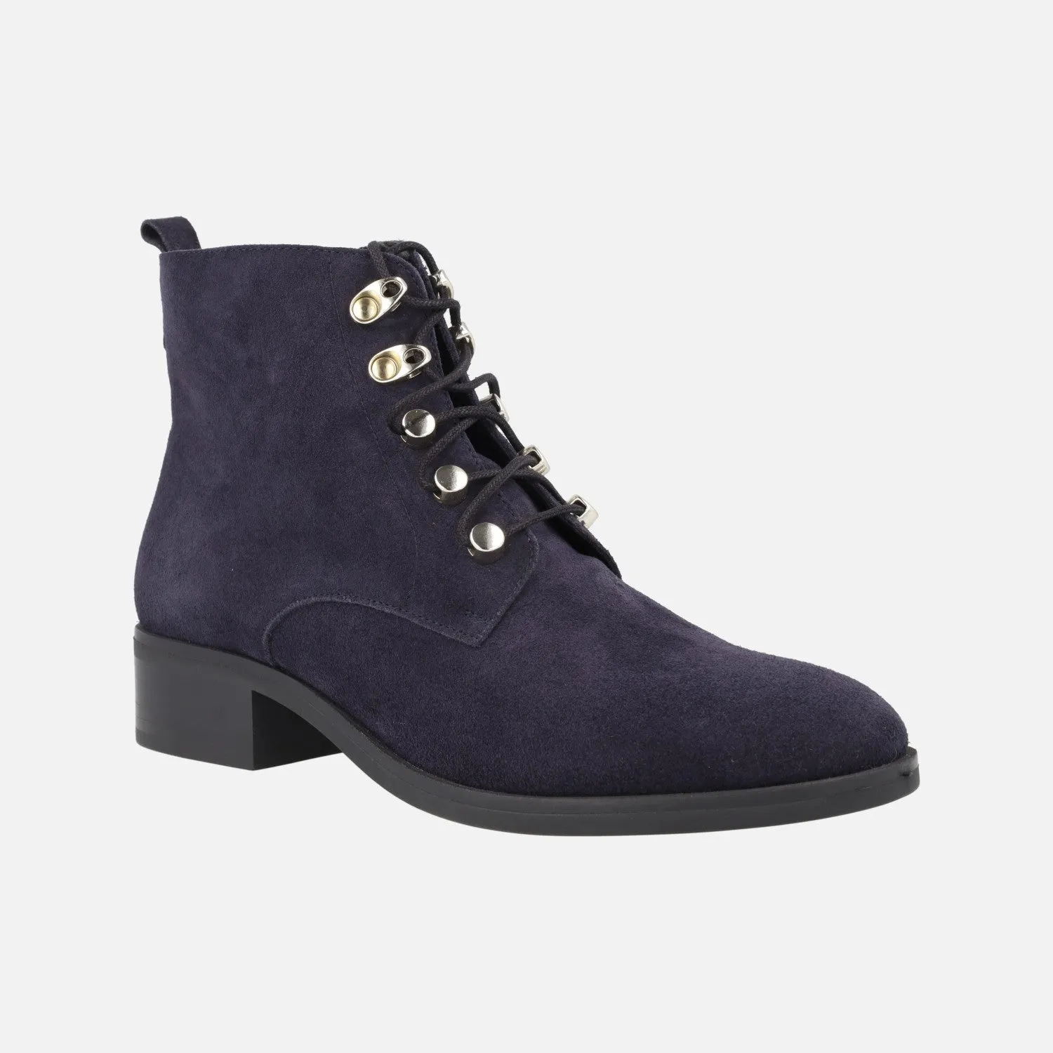 Botines de cordones en serraje azul marino con cremallera lateral