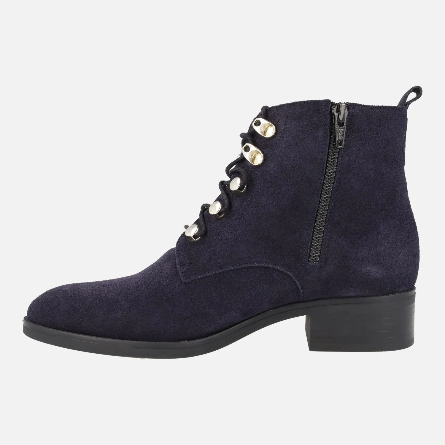 Botines de cordones en serraje azul marino con cremallera lateral