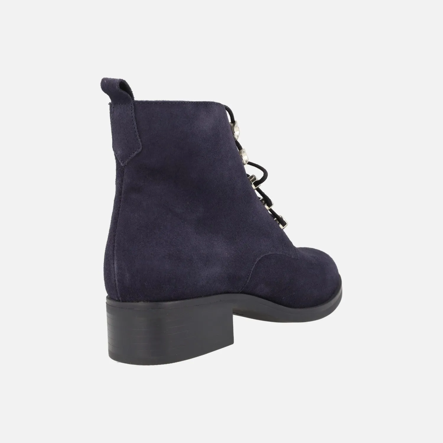 Botines de cordones en serraje azul marino con cremallera lateral