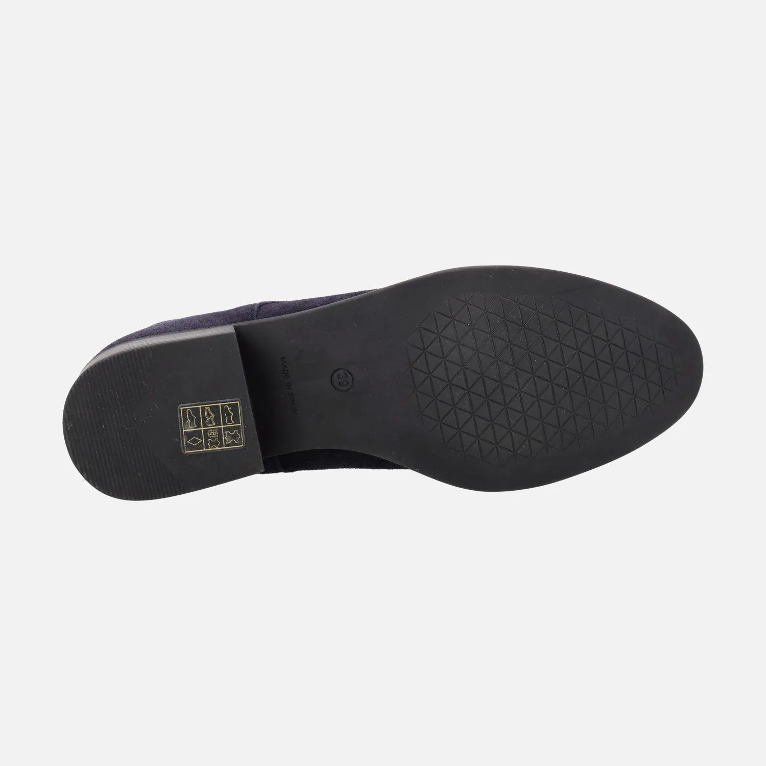 Botines de cordones en serraje azul marino con cremallera lateral