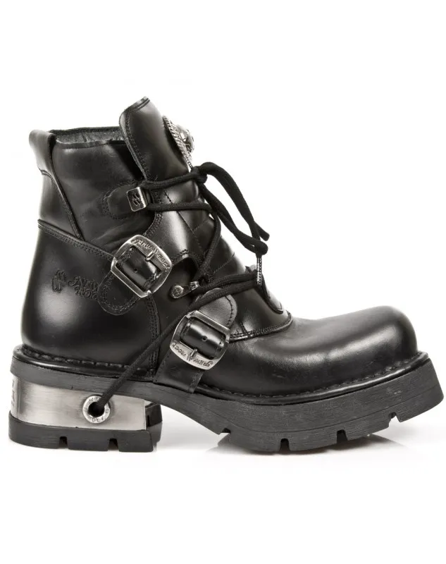 BOTINES DE CUERO NEGRO CON CORDONES Y HEBILLAS