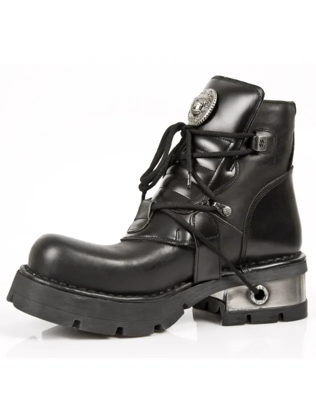 BOTINES DE CUERO NEGRO CON CORDONES Y HEBILLAS