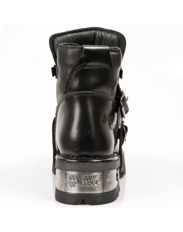 BOTINES DE CUERO NEGRO CON CORDONES Y HEBILLAS