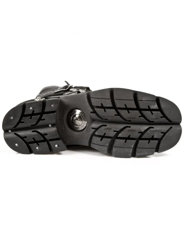 BOTINES DE CUERO NEGRO CON CORDONES Y HEBILLAS