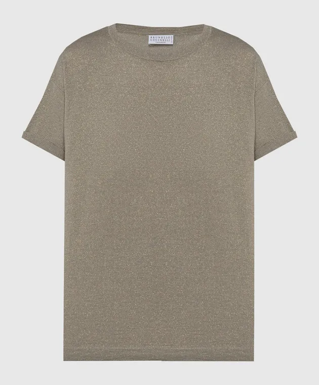 BRUNELLO CUCINELLI GREEN TSHIRT WITH CASHMERE AND SILK WITH LUREX