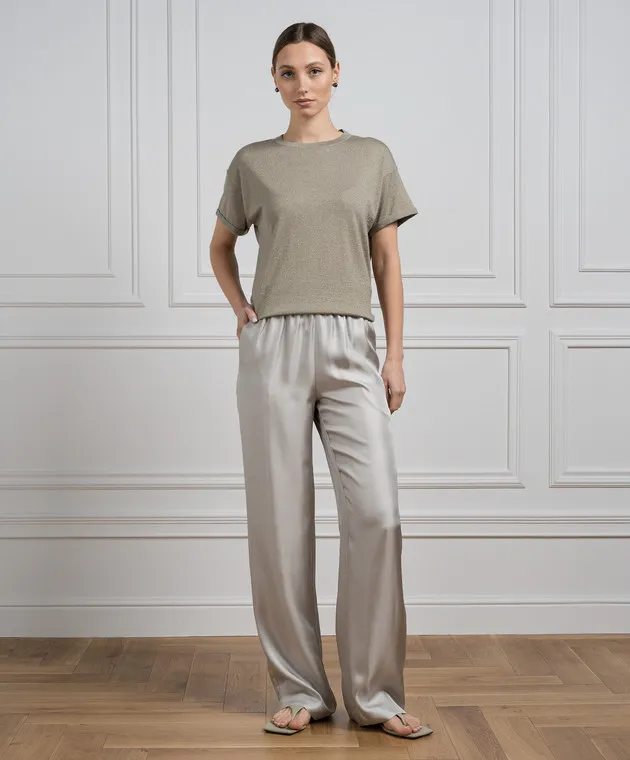 BRUNELLO CUCINELLI GREEN TSHIRT WITH CASHMERE AND SILK WITH LUREX