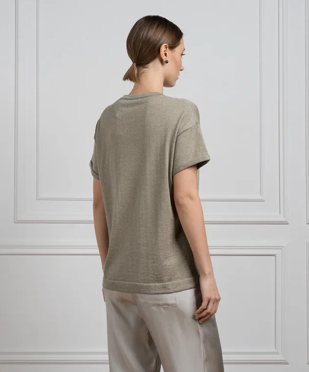 BRUNELLO CUCINELLI GREEN TSHIRT WITH CASHMERE AND SILK WITH LUREX