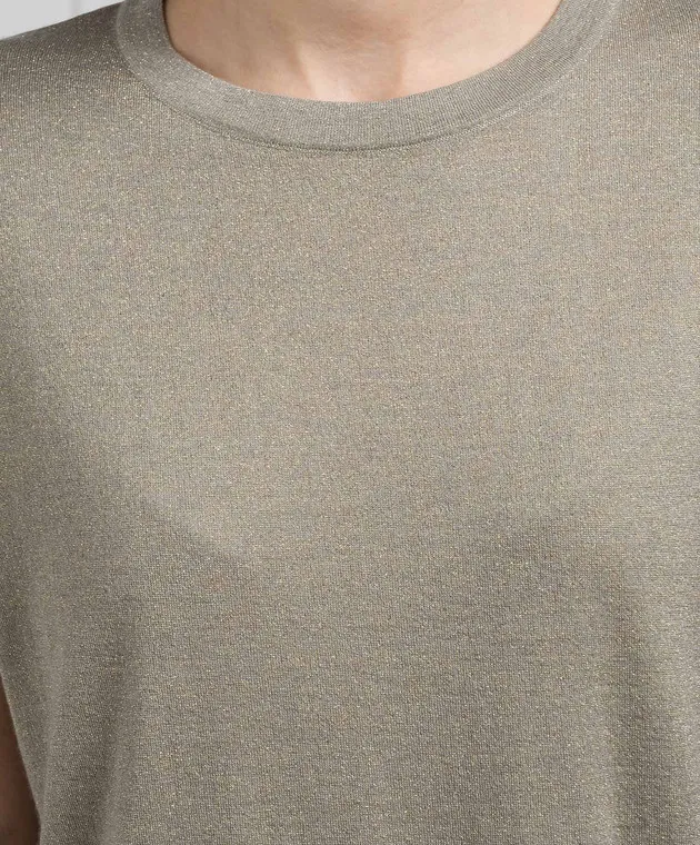 BRUNELLO CUCINELLI GREEN TSHIRT WITH CASHMERE AND SILK WITH LUREX