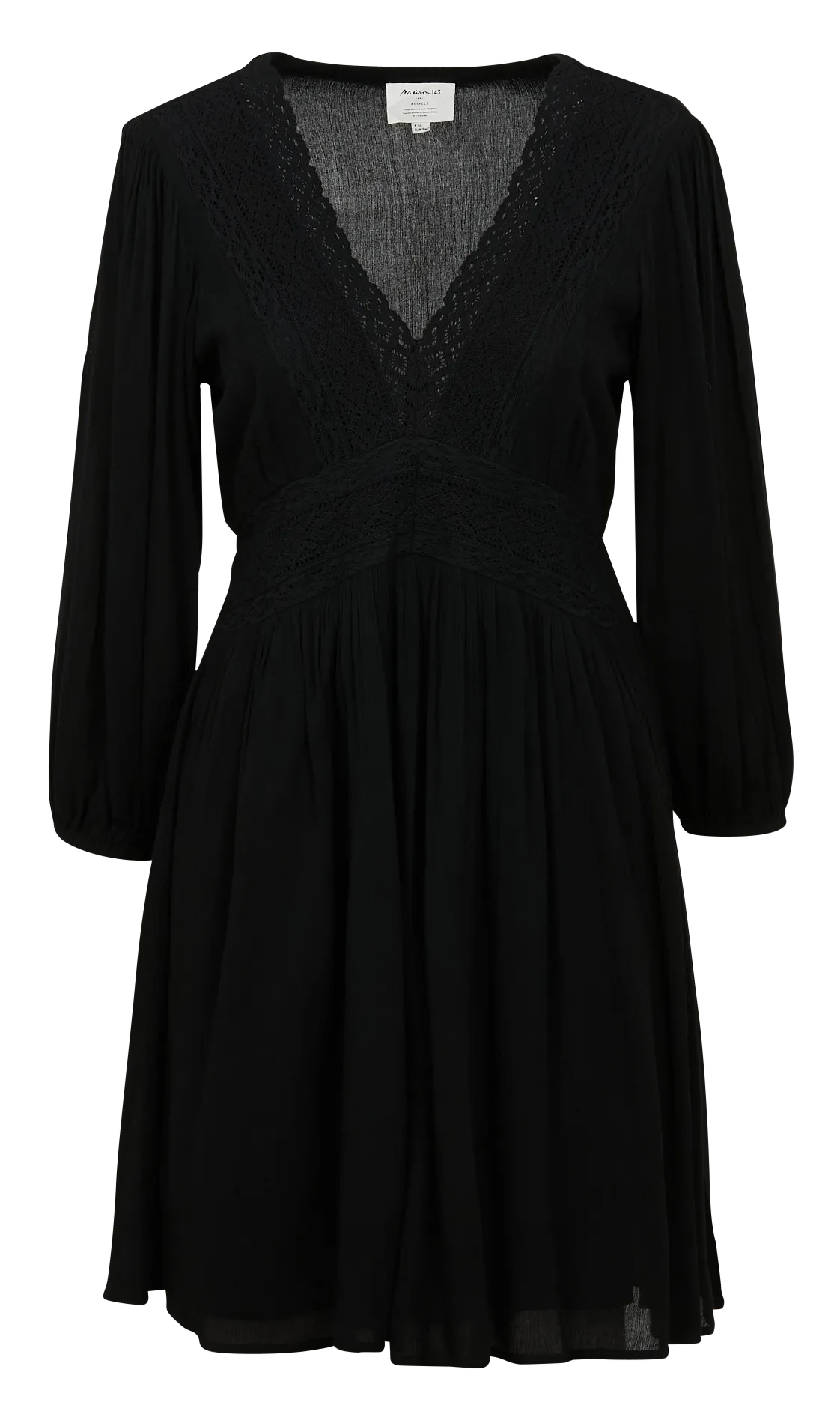 CAMILLE BIS  VESTIDO MIDI AJUSTADO CON BORDADO EN NEGRO