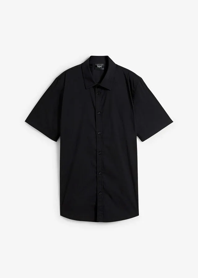 Camisa elástica de manga corta con corte slim para niños Negro