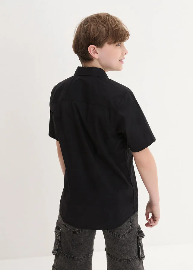 Camisa elástica de manga corta con corte slim para niños Negro