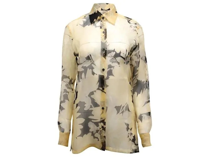 Camisa floral transparente en seda amarilla de Dries Van Noten 