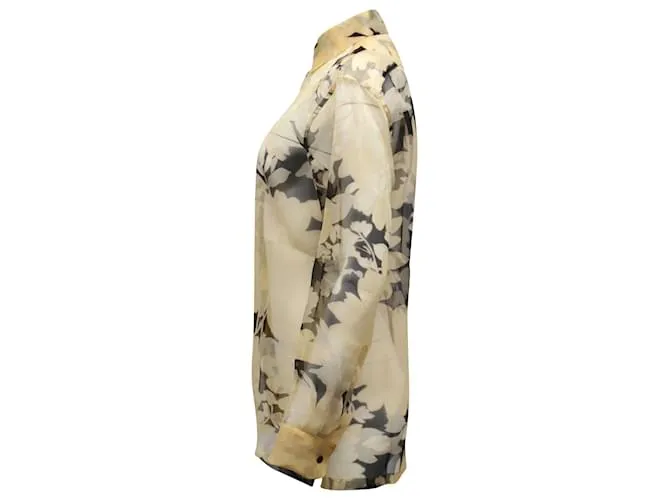 Camisa floral transparente en seda amarilla de Dries Van Noten 