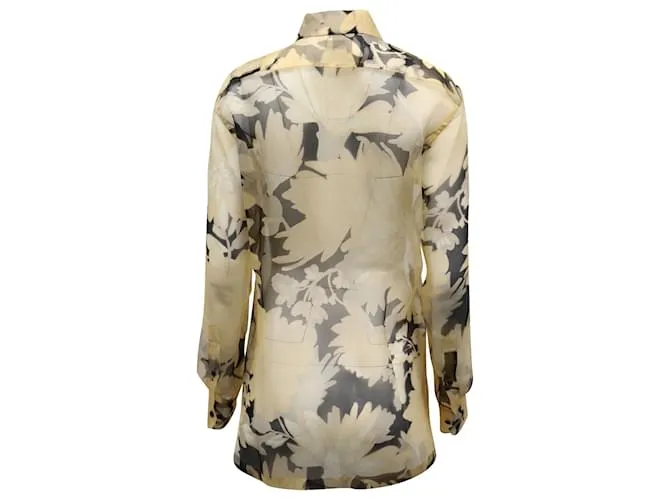 Camisa floral transparente en seda amarilla de Dries Van Noten 