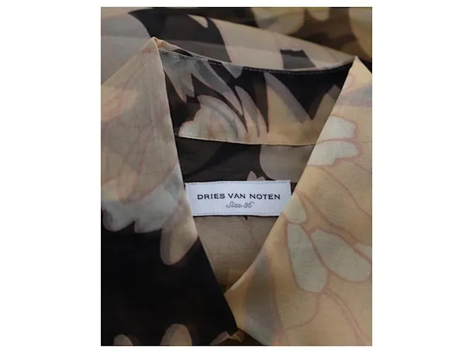 Camisa floral transparente en seda amarilla de Dries Van Noten 