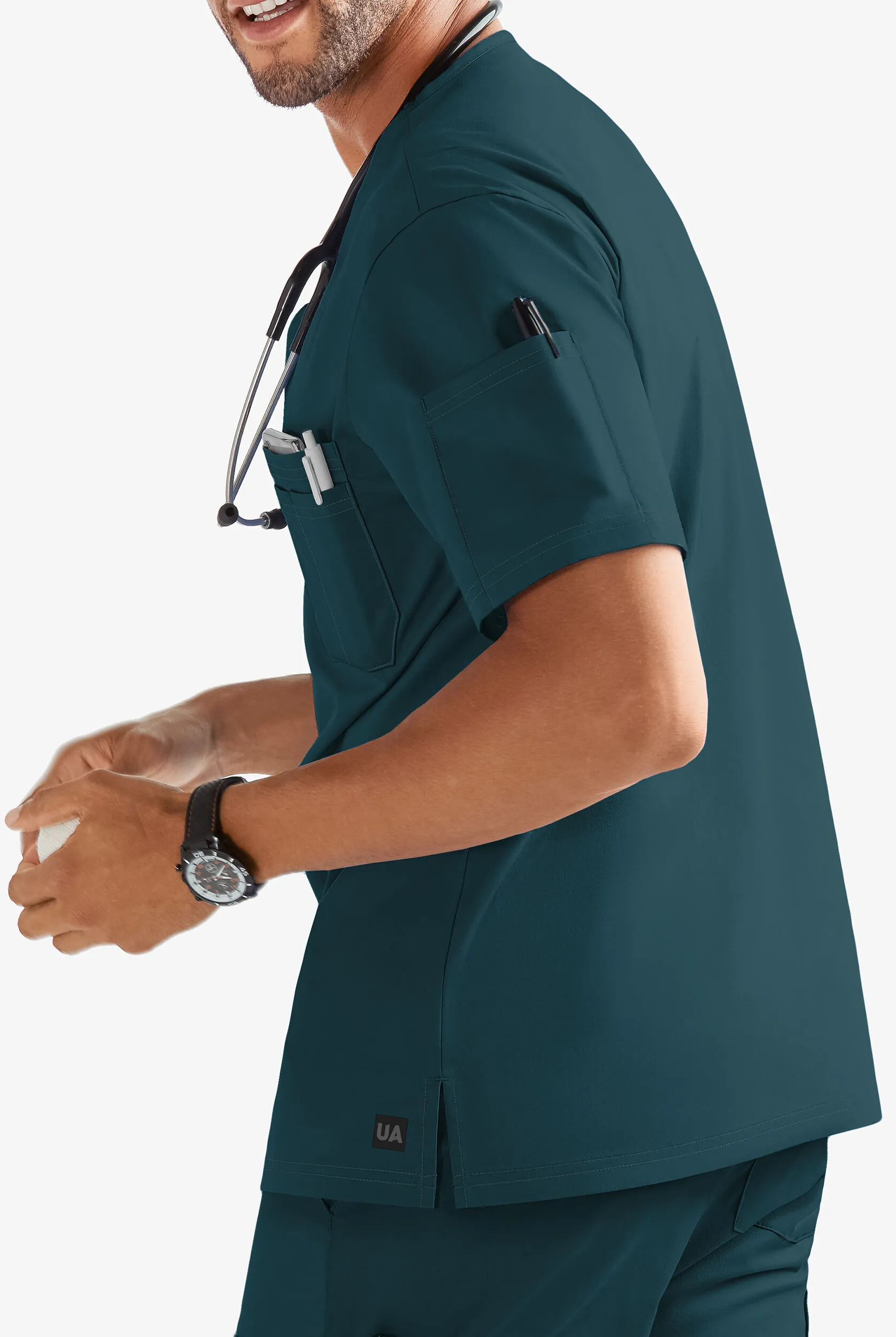 CAMISA M&EACUTE;DICA UA BUTTERSOFT STRETCH CON CUELLO EN V Y 4 BOLSILLOS PARA HOMBRE 