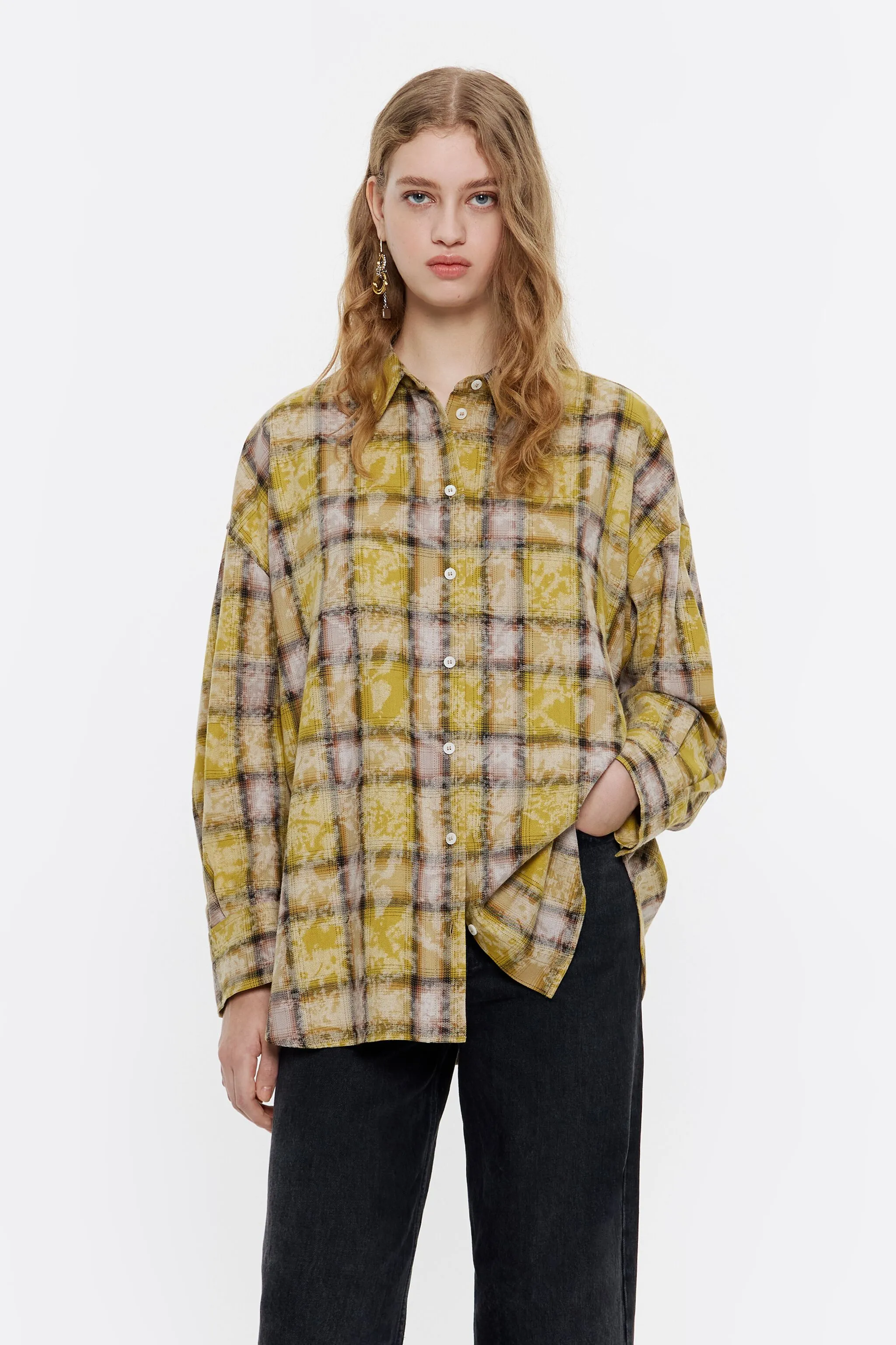 Camisa oversize cuadros amarilla