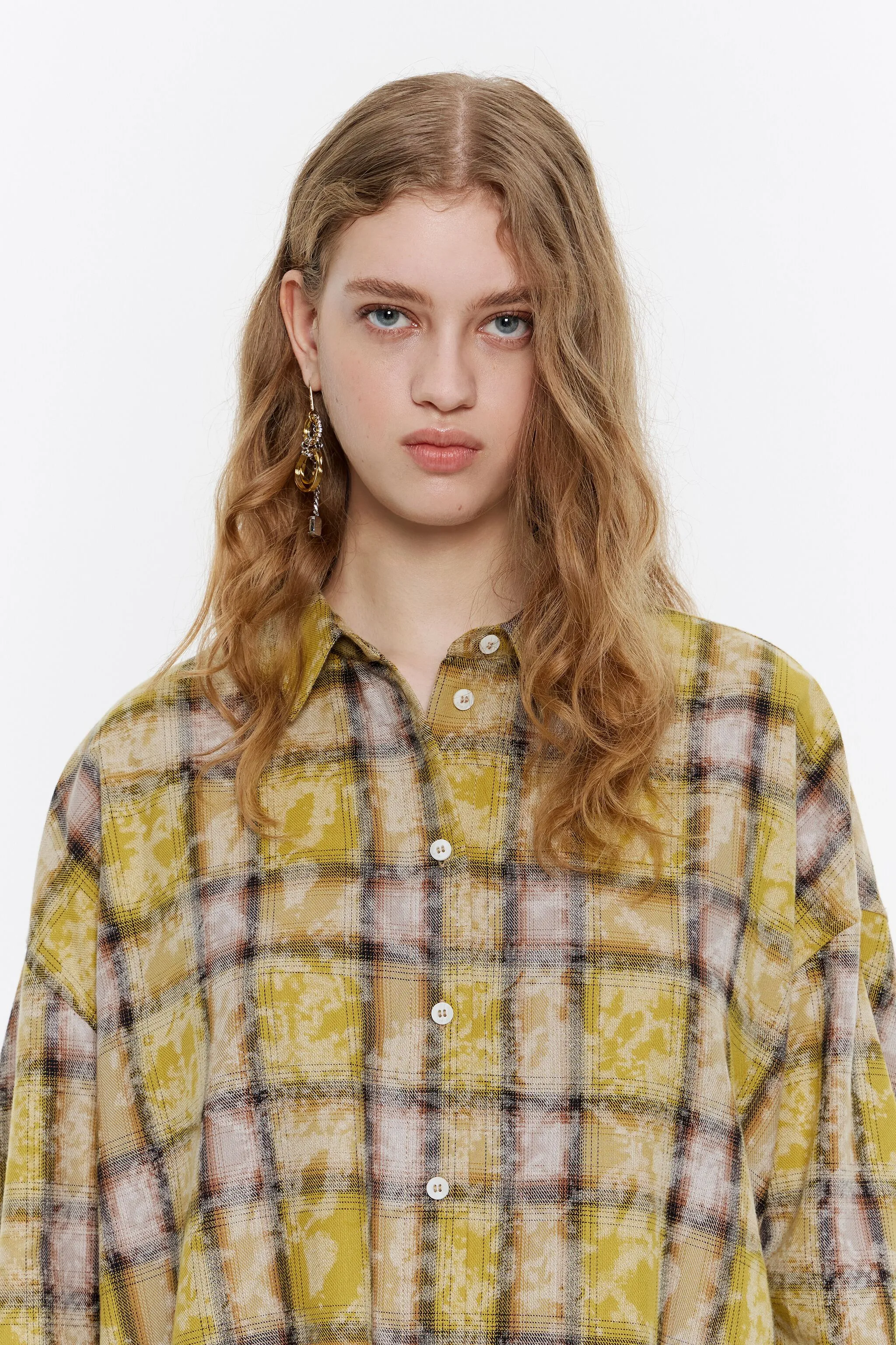 Camisa oversize cuadros amarilla