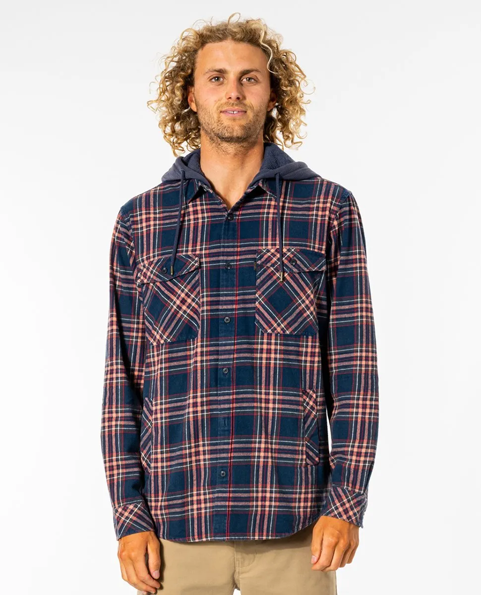 Camisa RIP CURL de Manga Larga con capucha franela Hombre Ranchero Washed Navy Ref. CSHFM9 cuadros azules y rojos