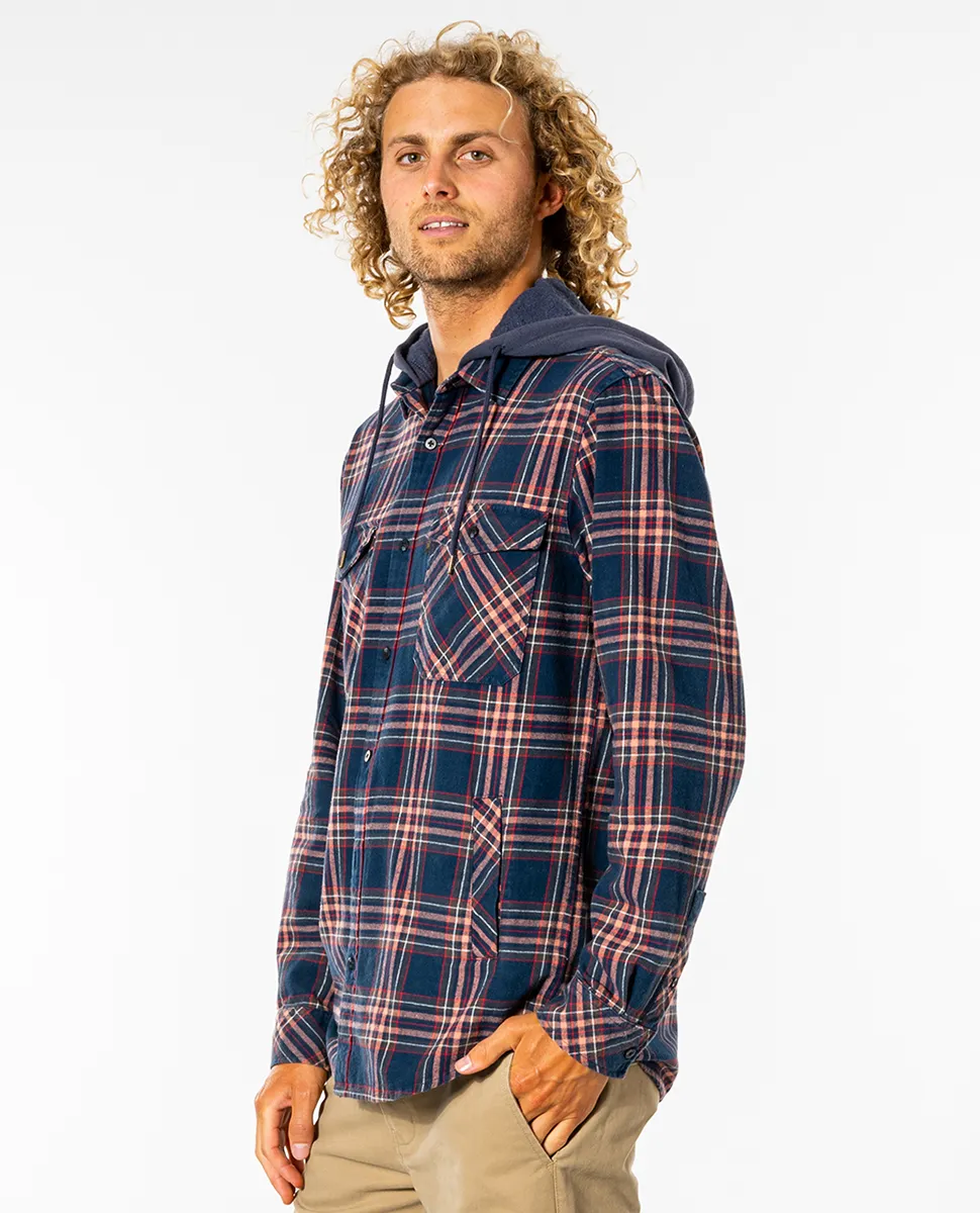 Camisa RIP CURL de Manga Larga con capucha franela Hombre Ranchero Washed Navy Ref. CSHFM9 cuadros azules y rojos