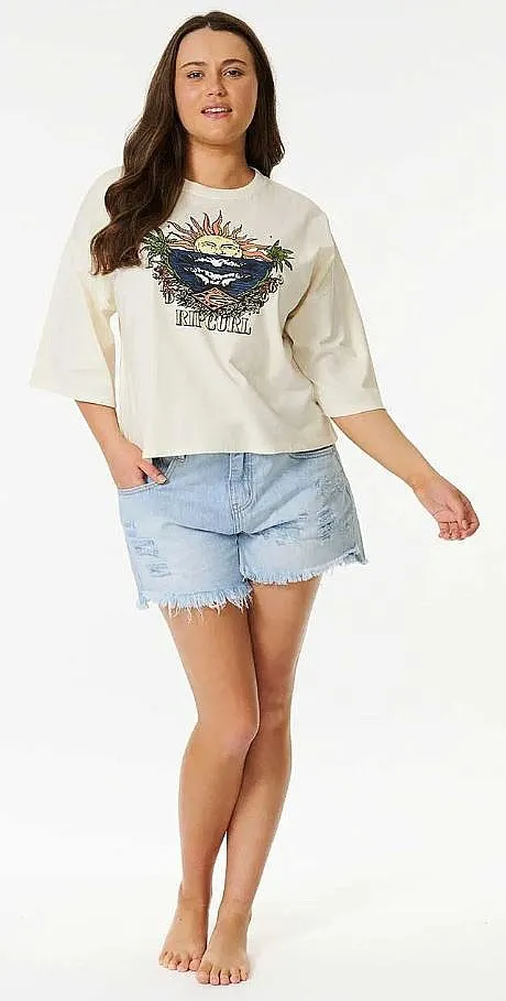 CAMISA RIP CURL SHORE BREAK HERITAGE CROP  BONE  WOMEN´S