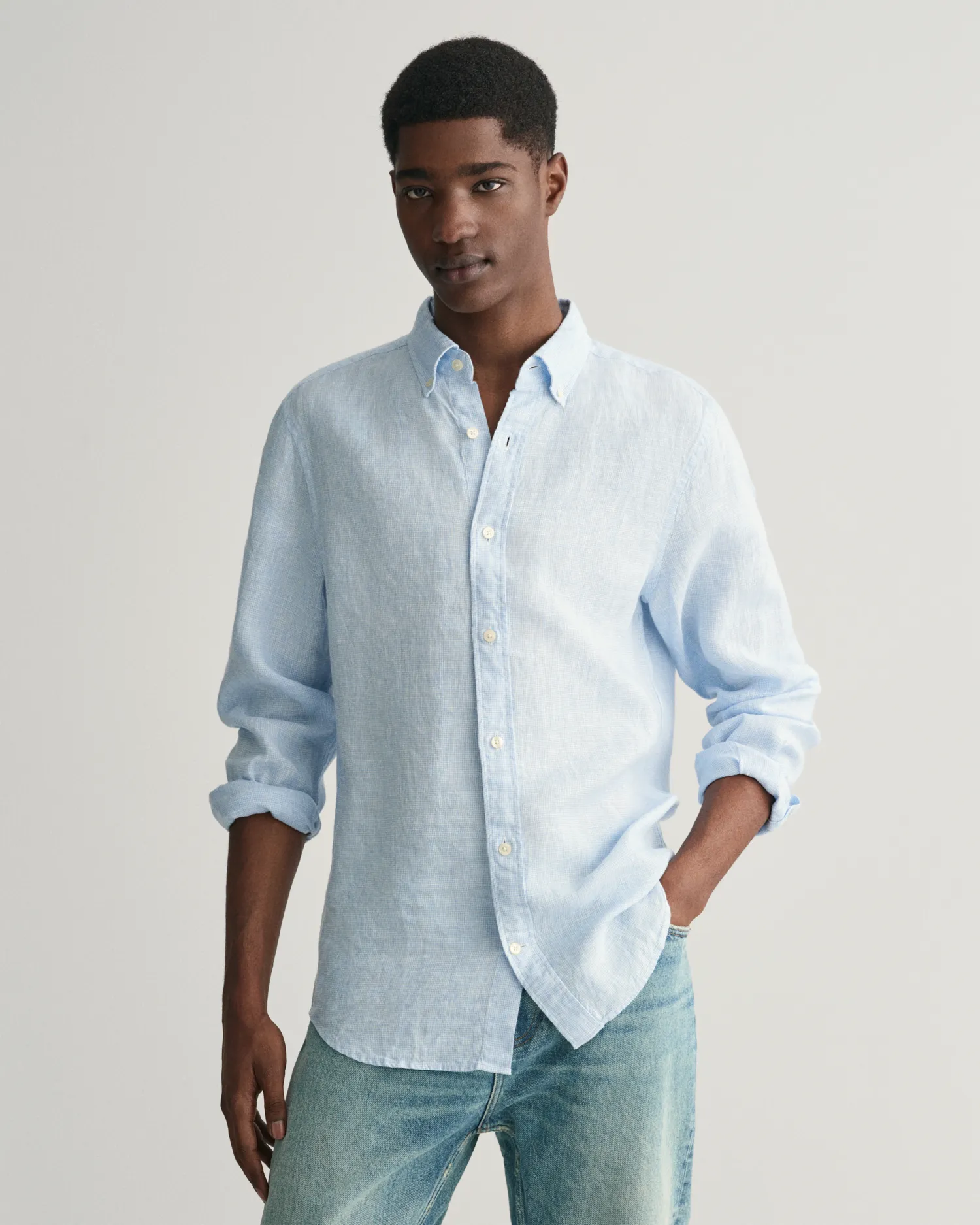 Camisa Slim Fit de lino Houndstooth